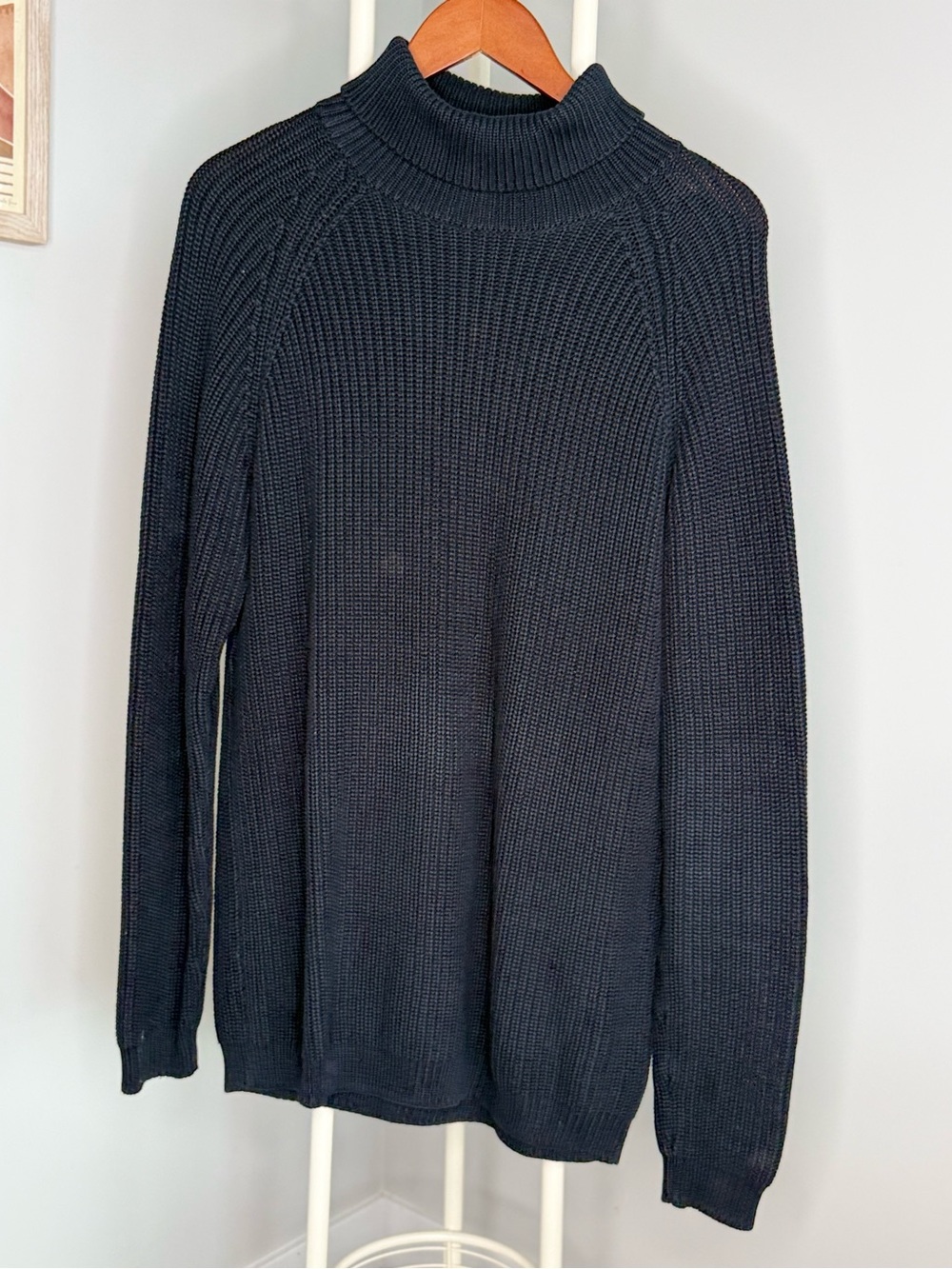 Zara Men's Dark Navy Turtleneck Ribbed Sweater
